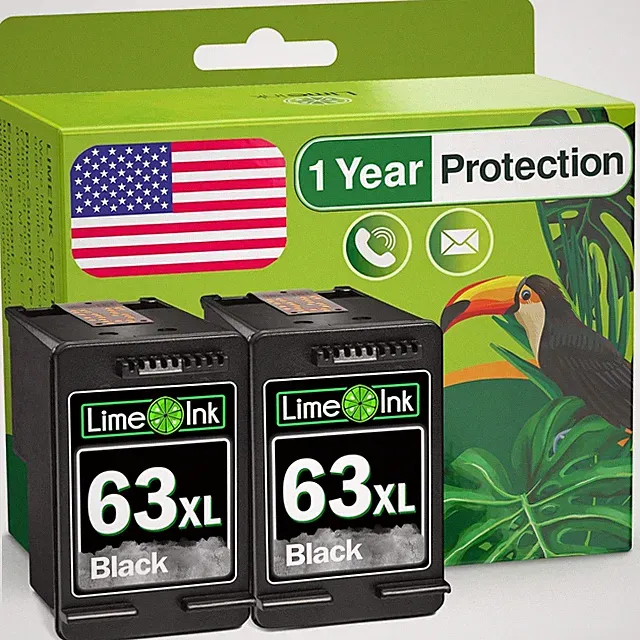 2 Pk 63XL Black Ink Cartridges for HP Deskjet 1110 2130 3634 OfficeJet 4652 4655